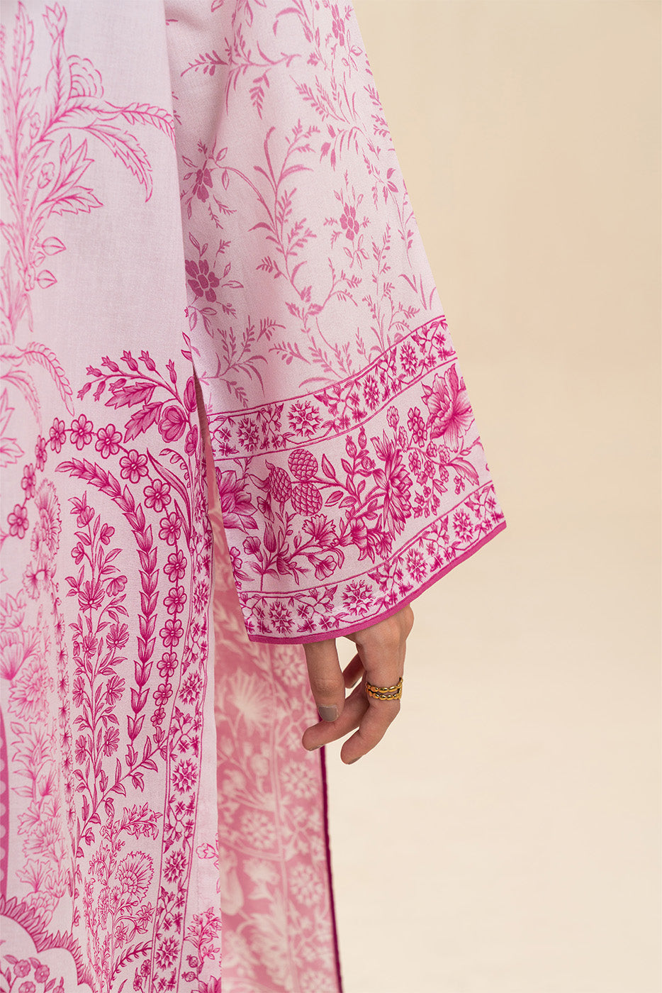 3 PIECE PRINTED LAWN SUIT-PINK HUES (UNSTITCHED)