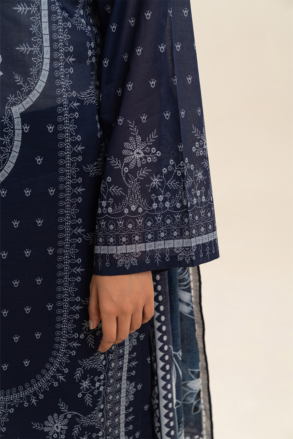 3 PIECE PRINTED LAWN SUIT-BLUE AMBER (UNSTITCHED)