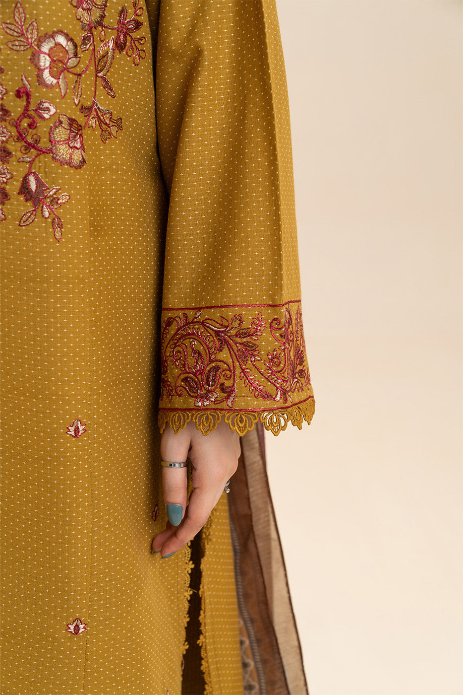 3 PIECE EMBROIDERED SELF JACQUARD SUIT-SUNNY MOUNTAIN (UNSTITCHED)