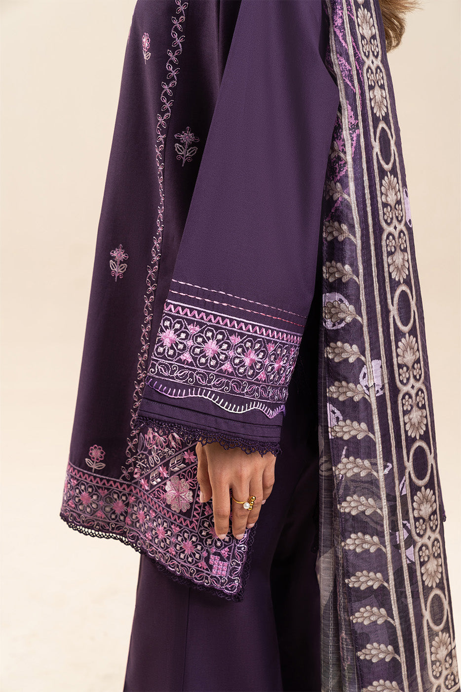 3 PIECE EMBROIDERED LAWN SUIT-PURPLE SERENITY (UNSTITCHED)