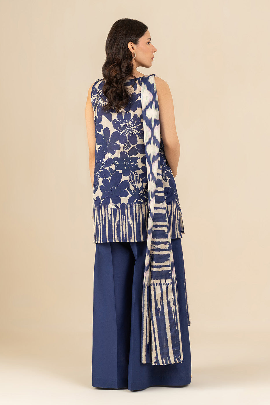 3 PIECE PRINTED LAWN SUIT-NAVY ESTATE (UNSTITCHED)