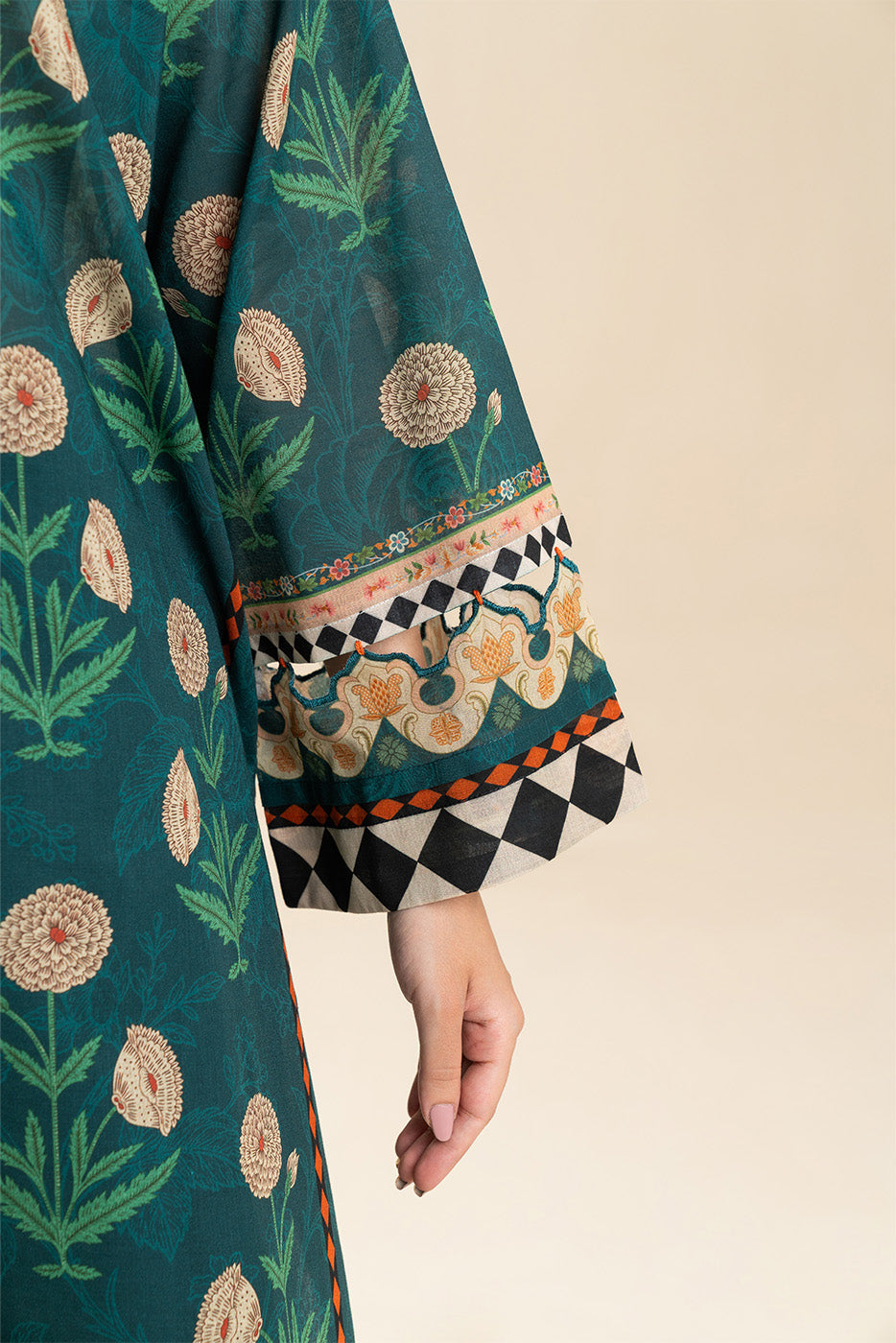 3 PIECE PRINTED LAWN SUIT-EMERALD SLATE (UNSTITCHED)