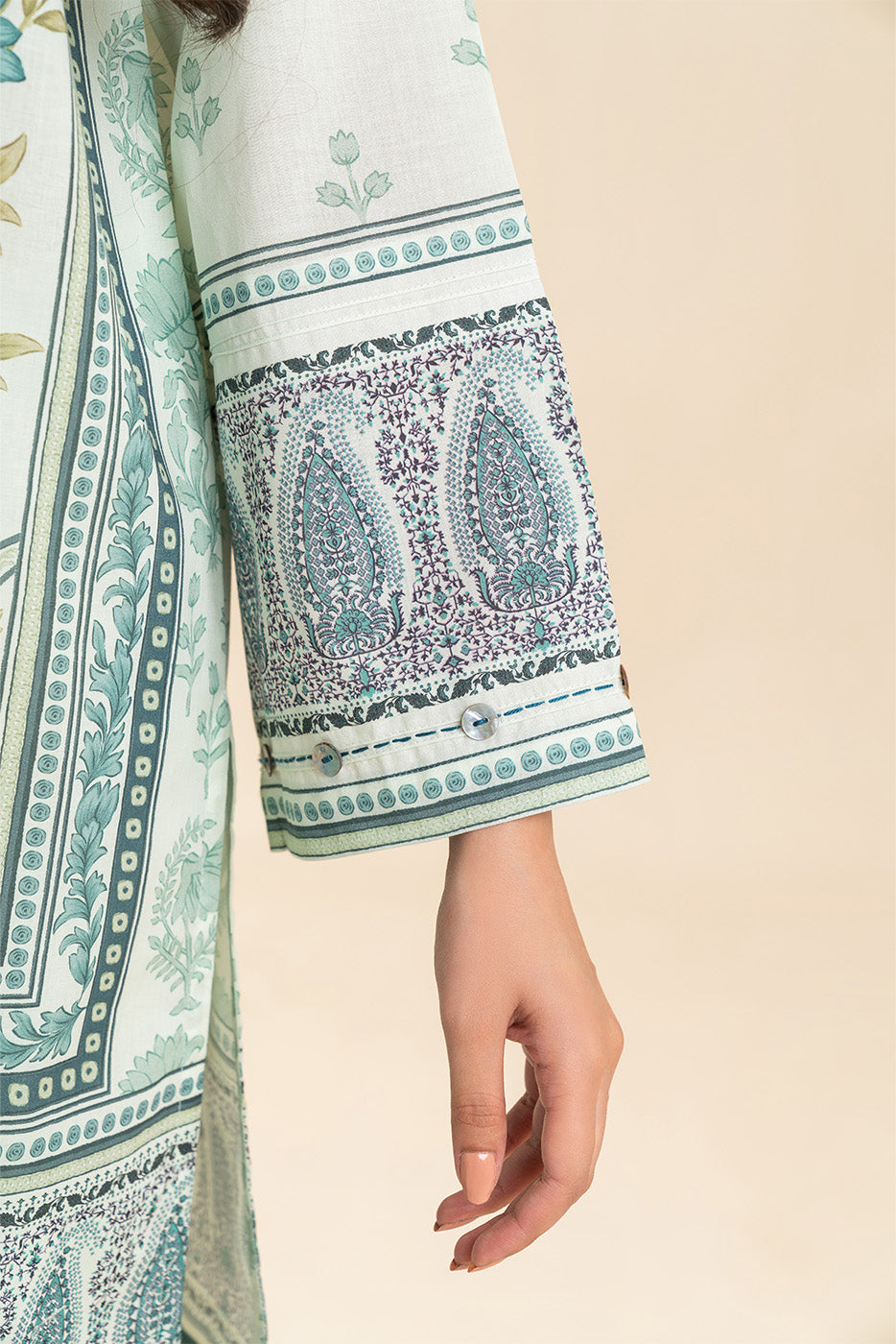 3 PIECE PRINTED LAWN SUIT-IVORY MEADOW (UNSTITCHED)