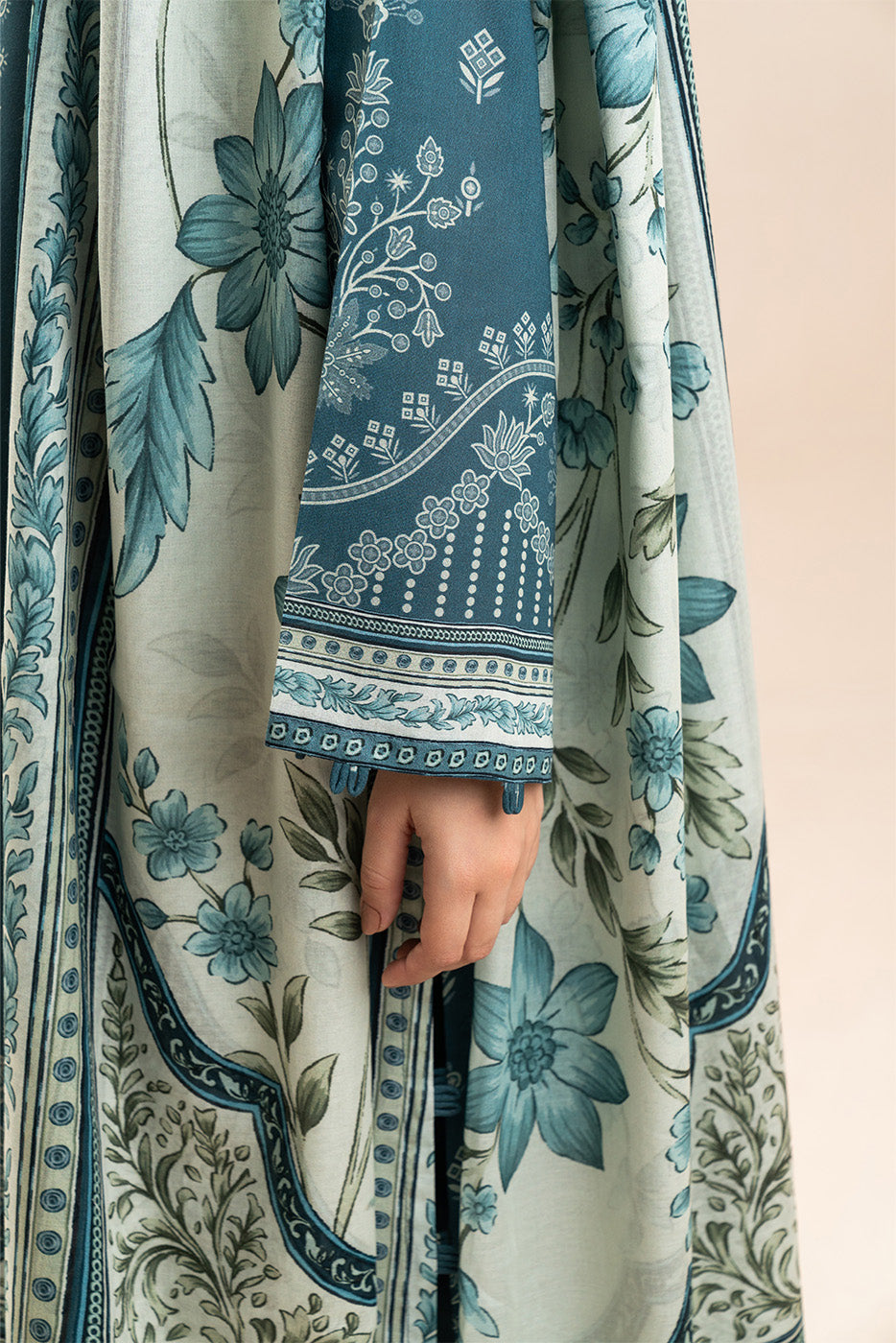3 PIECE PRINTED LAWN SUIT-MYSTIC TEAL (UNSTITCHED)