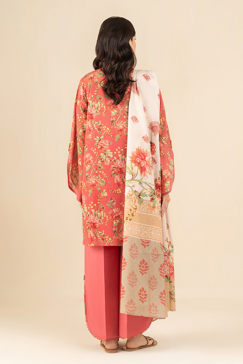 3 PIECE PRINTED LAWN SUIT-MONOCHROMATIC AZURE (UNSTITCHED)