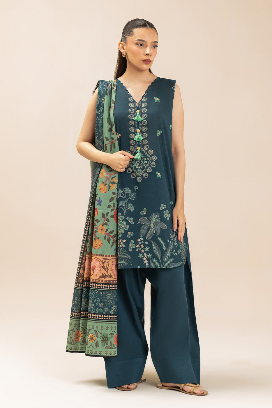 3 PIECE PRINTED LAWN SUIT-MISTY BREEZE (UNSTITCHED)