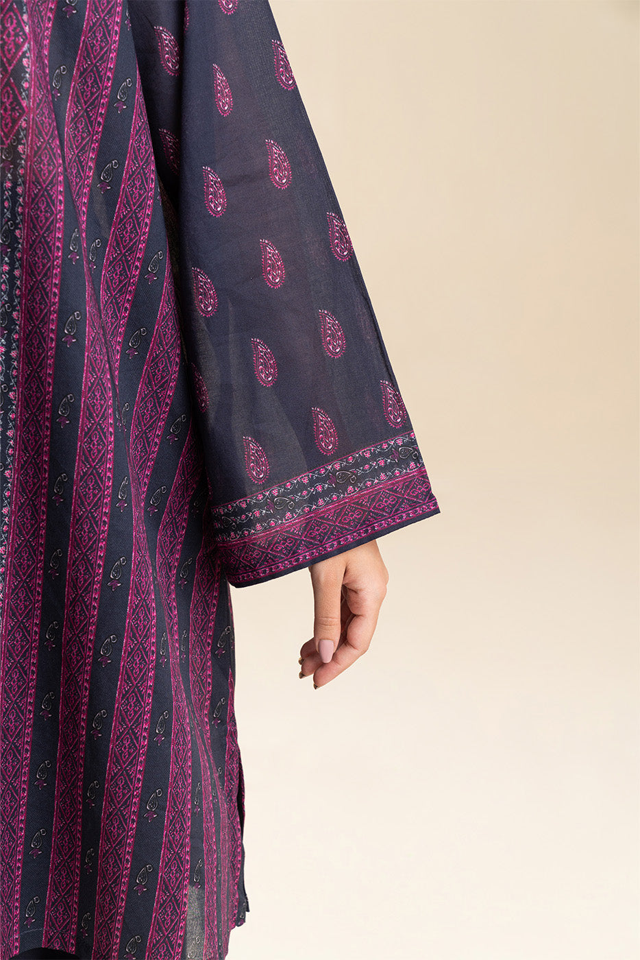 3 PIECE PRINTED LAWN SUIT-RETRO BLUE (UNSTITCHED)