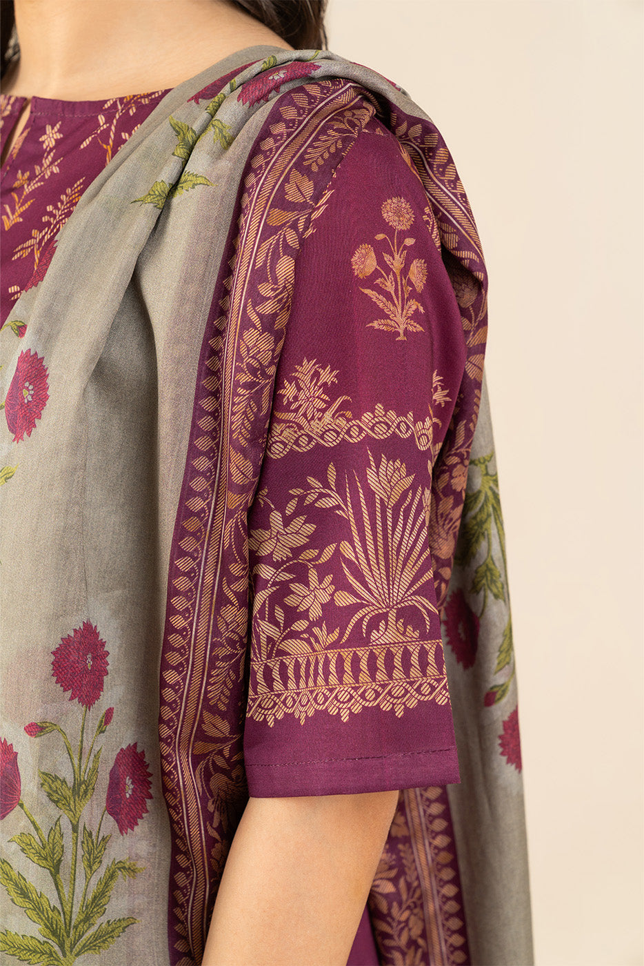 3 PIECE PRINTED LAWN SUIT-SAGE DEW ( UNSTITCHED )