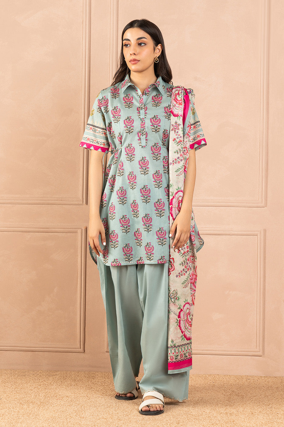 3 PIECE PRINTED LAWN SUIT-INDIGO GLAZE ( UNSTITCHED )