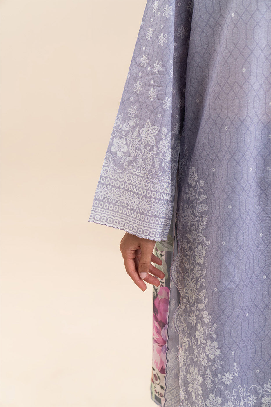 3 PIECE PRINTED LAWN SUIT-LAVENDER MIST (UNSTITCHED)