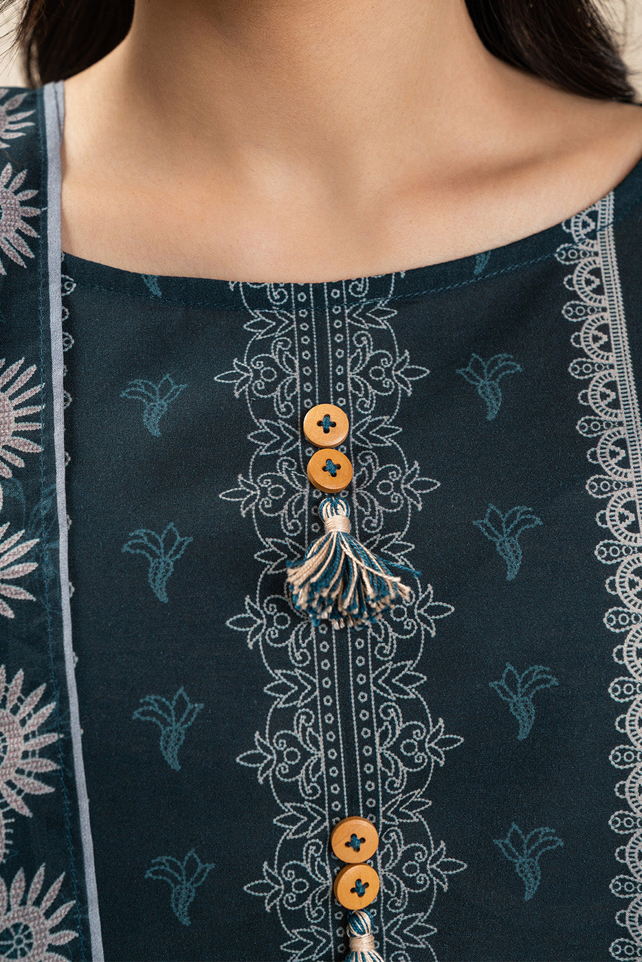 3 PIECE PRINTED LAWN SUIT-TEAL TRANSITION (UNSTITCHED)