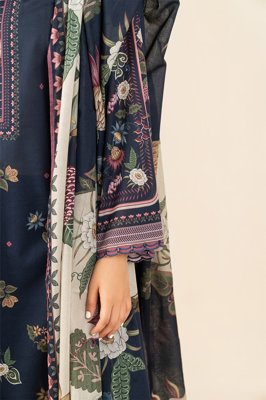 3 PIECE PRINTED LAWN SUIT-INDIGO PETAL ( UNSTITCHED )
