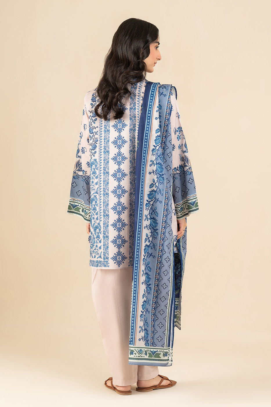 3 PIECE PRINTED LAWN SUIT-MAGICIANS BLUE (UNSTITCHED)