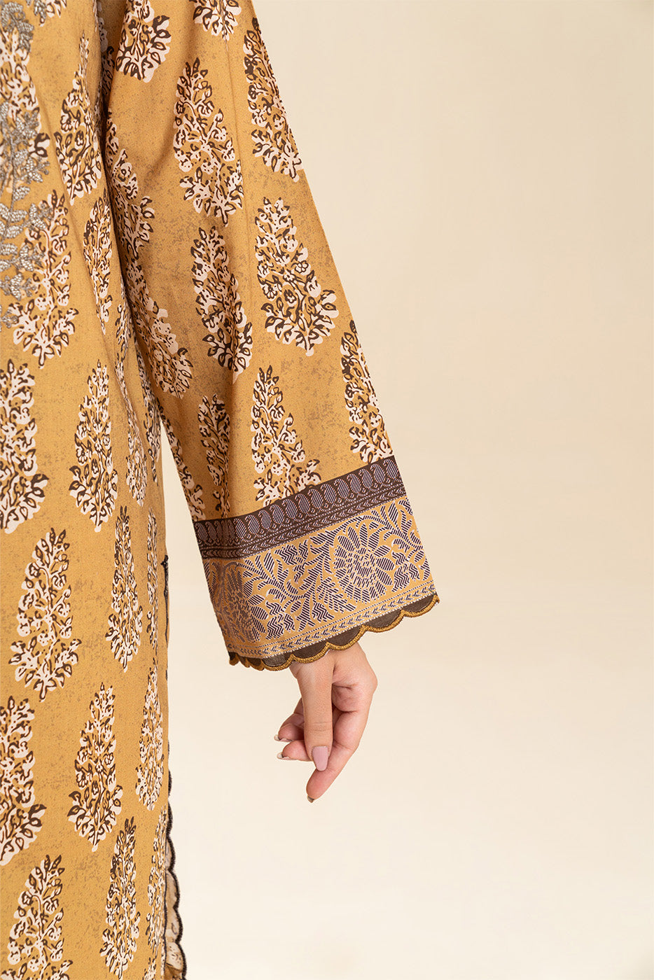 3 PIECE EMBROIDERED LAWN SUIT-AZTEC GOLD (UNSTITCHED)