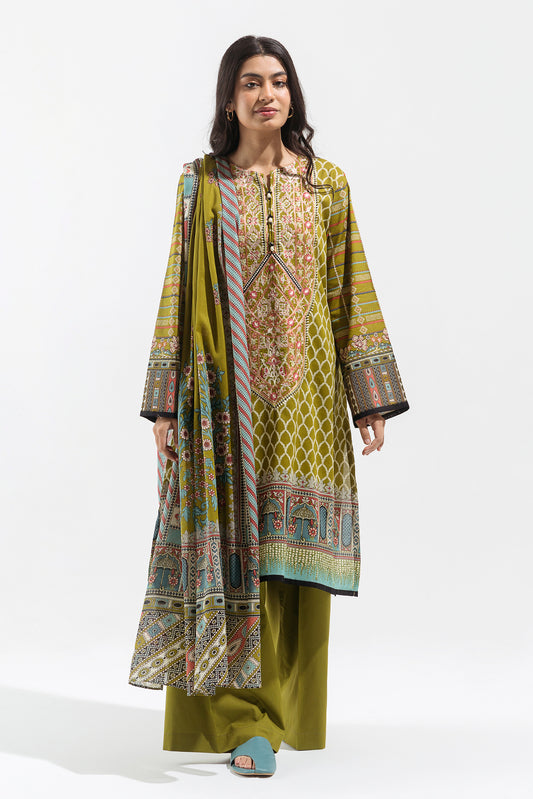 2 PIECE - EMBROIDERED LAWN SUIT - ROYAL OLIVE (UNSTITCHED)
