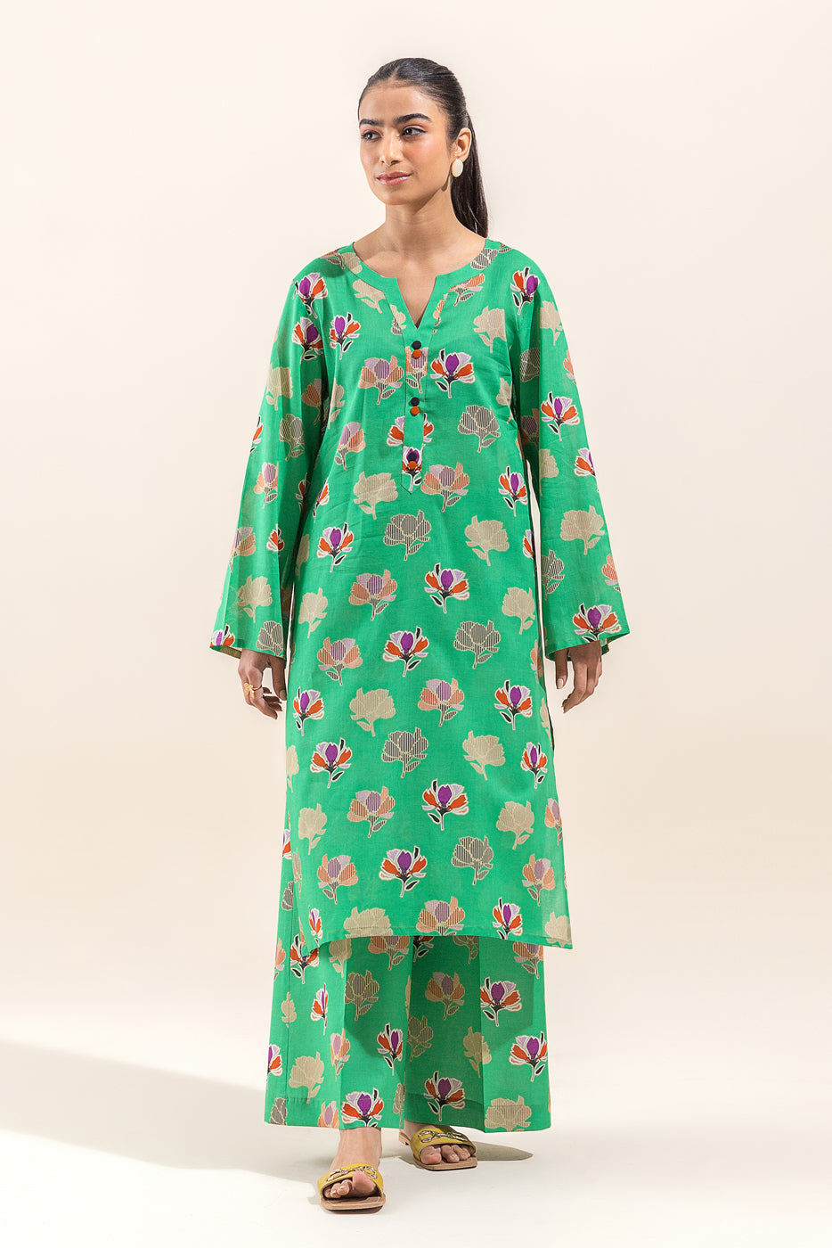 2 PIECE PRINTED LAWN SUIT-FOREST JADE (UNSTITCHED)