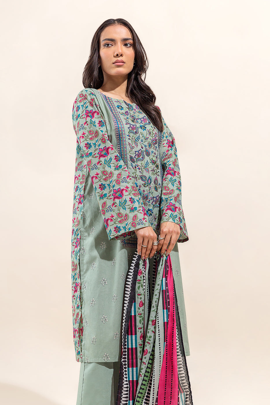 2 PIECE EMBROIDERED LAWN SUIT-PISTACHIO ORCHID(UNSTITCHED) - BEECHTREE