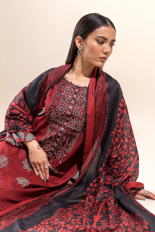 2 PIECE EMBROIDERED LAWN SUIT-CHERRY DUST (UNSTITCHED)