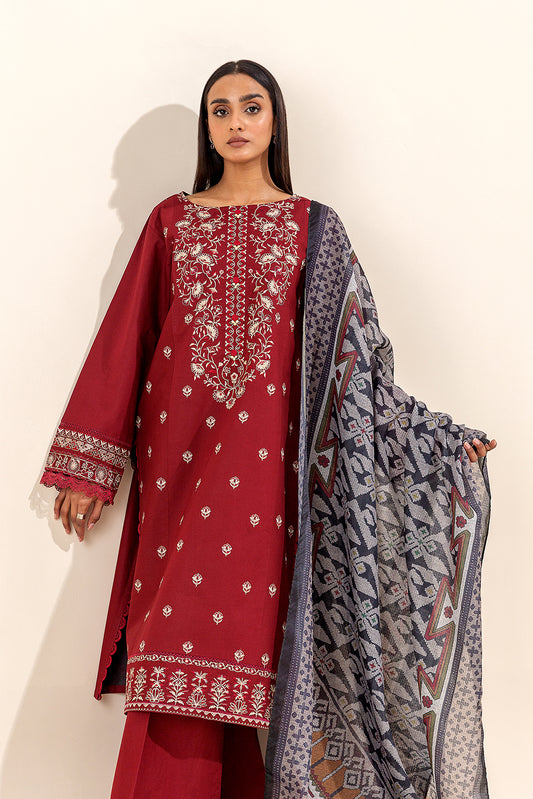 2 PIECE EMBROIDERED LAWN SUIT-CARMINE BLISS (UNSTITCHED)