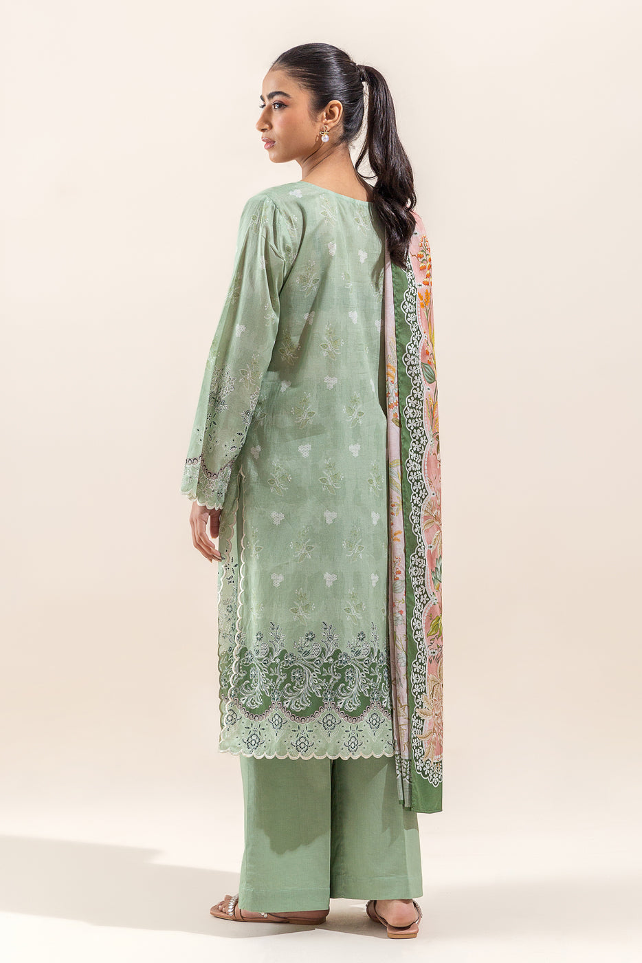 2 PIECE PRINTED LAWN SUIT-GREYED JADE (UNSTITCHED)
