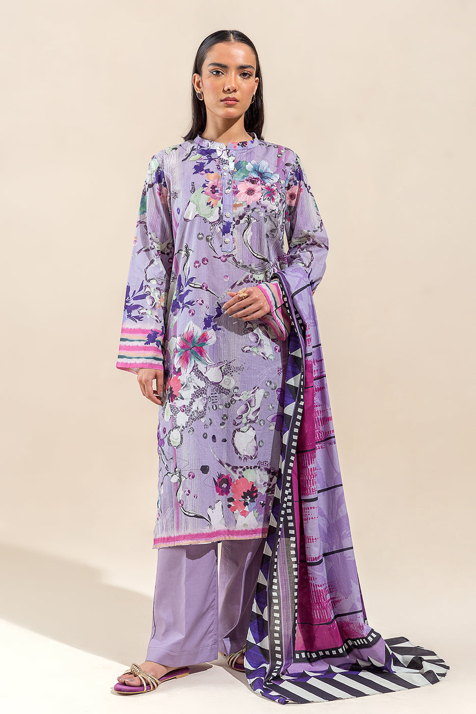2 PIECE PRINTED LAWN SUIT-HEATHER GLOOM (UNSTITCHED)