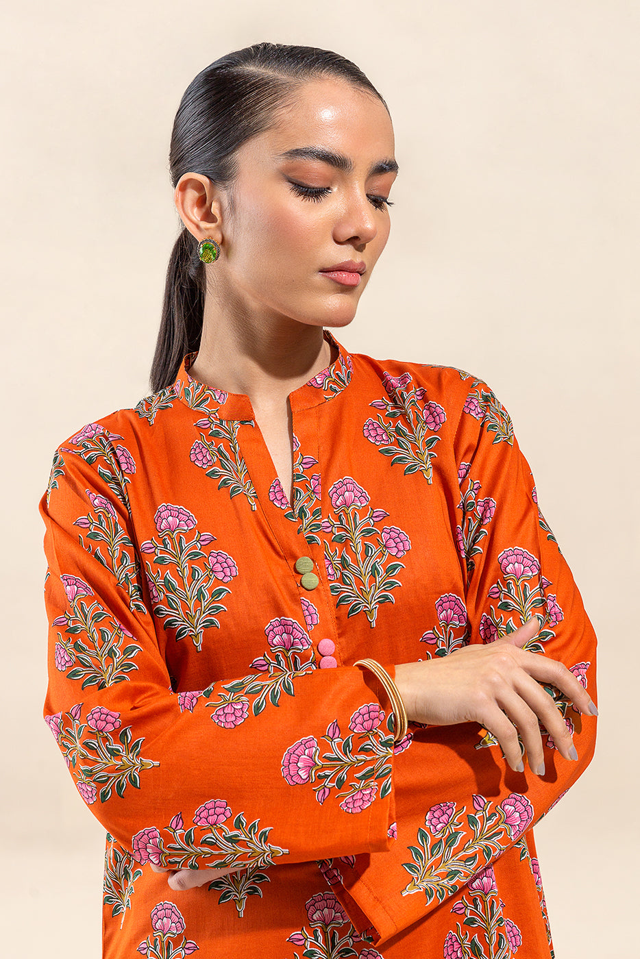 2 PIECE PRINTED LAWN SUIT-VERMILLION FLECK (UNSTITCHED)