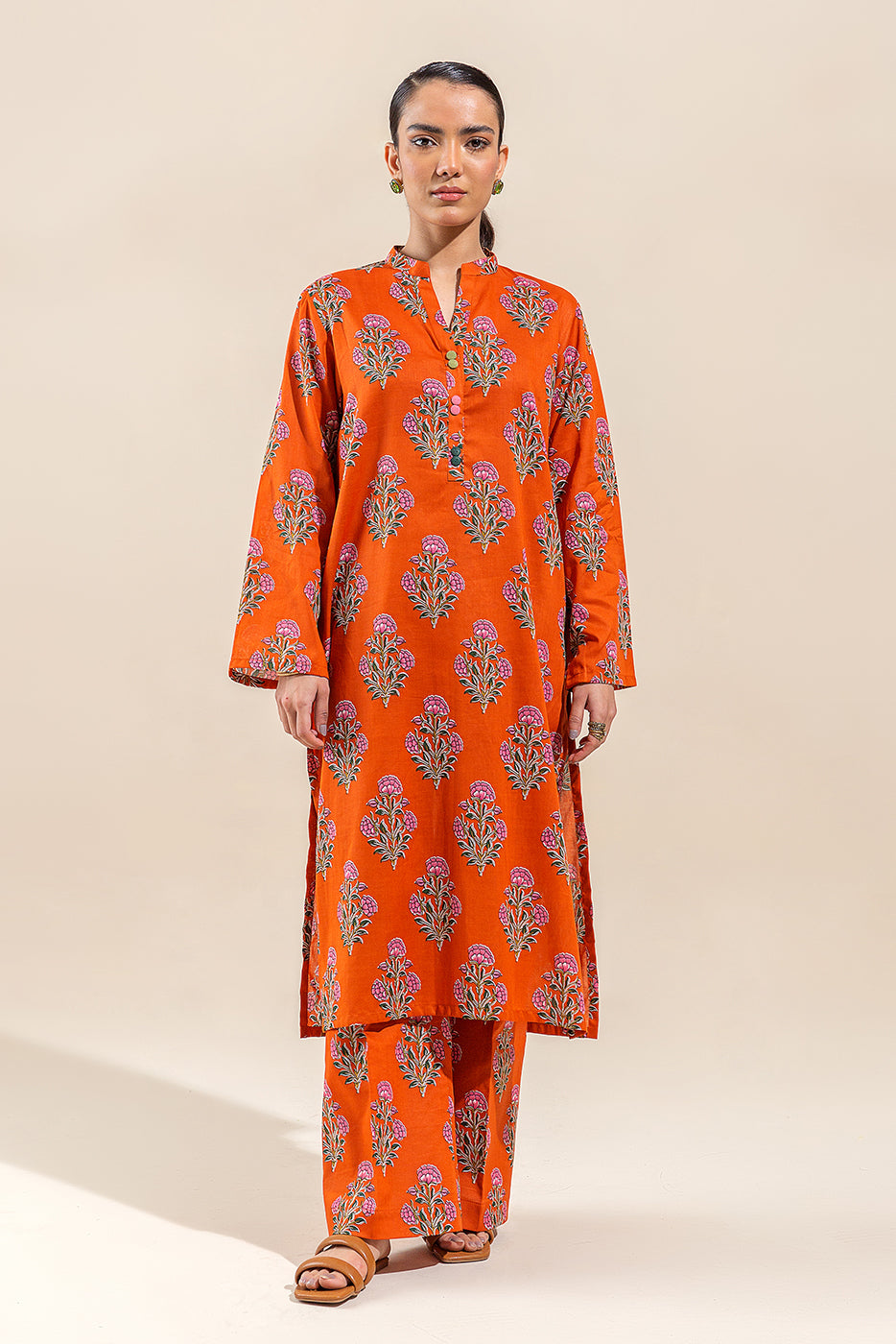 2 PIECE PRINTED LAWN SUIT-VERMILLION FLECK (UNSTITCHED)
