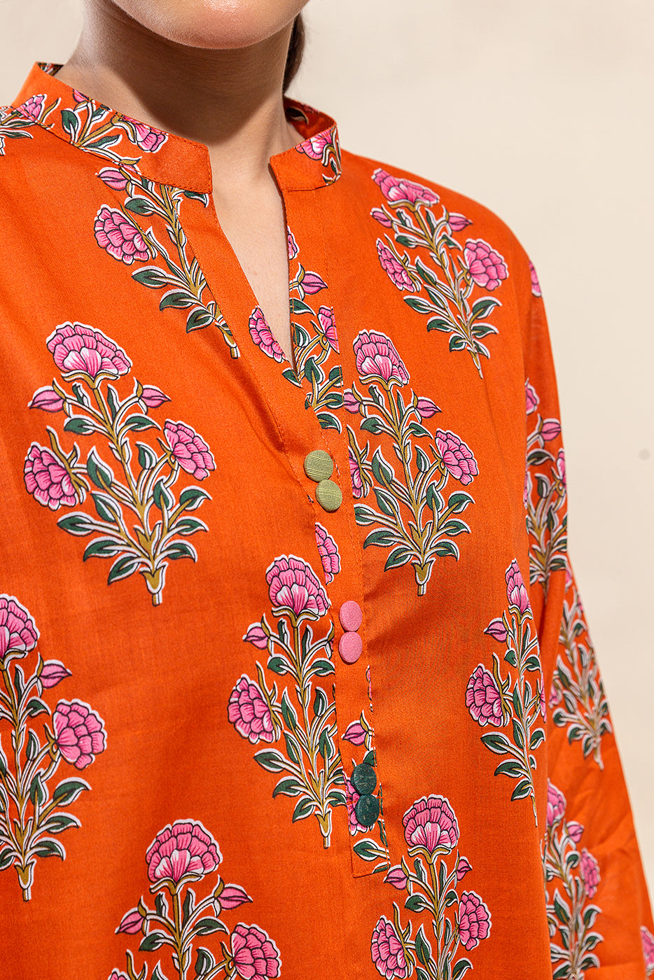 2 PIECE PRINTED LAWN SUIT-VERMILLION FLECK (UNSTITCHED)