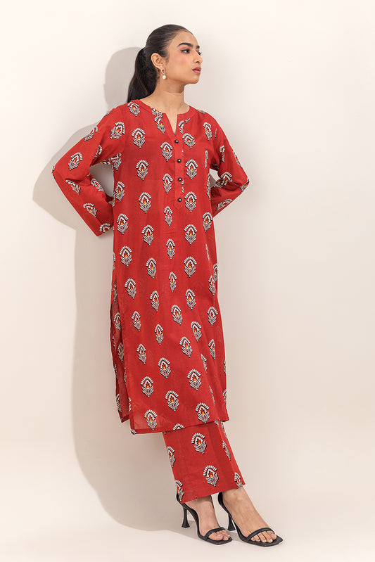 2 PIECE PRINTED LAWN SUIT-EMBER GLOW (UNSTITCHED)