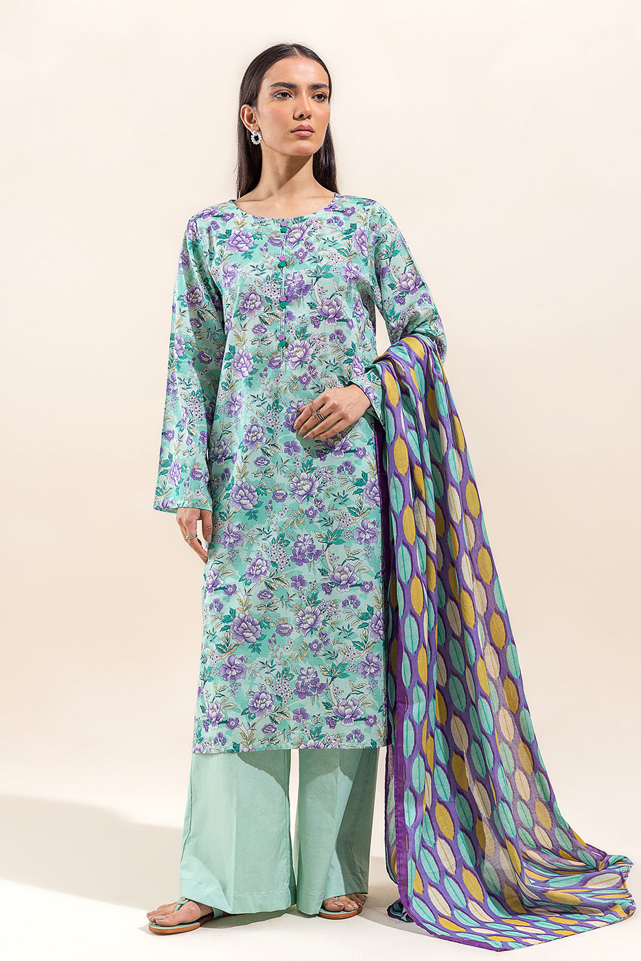 2 PIECE PRINTED LAWN SUIT-FLORET GLEAM (UNSTITCHED)