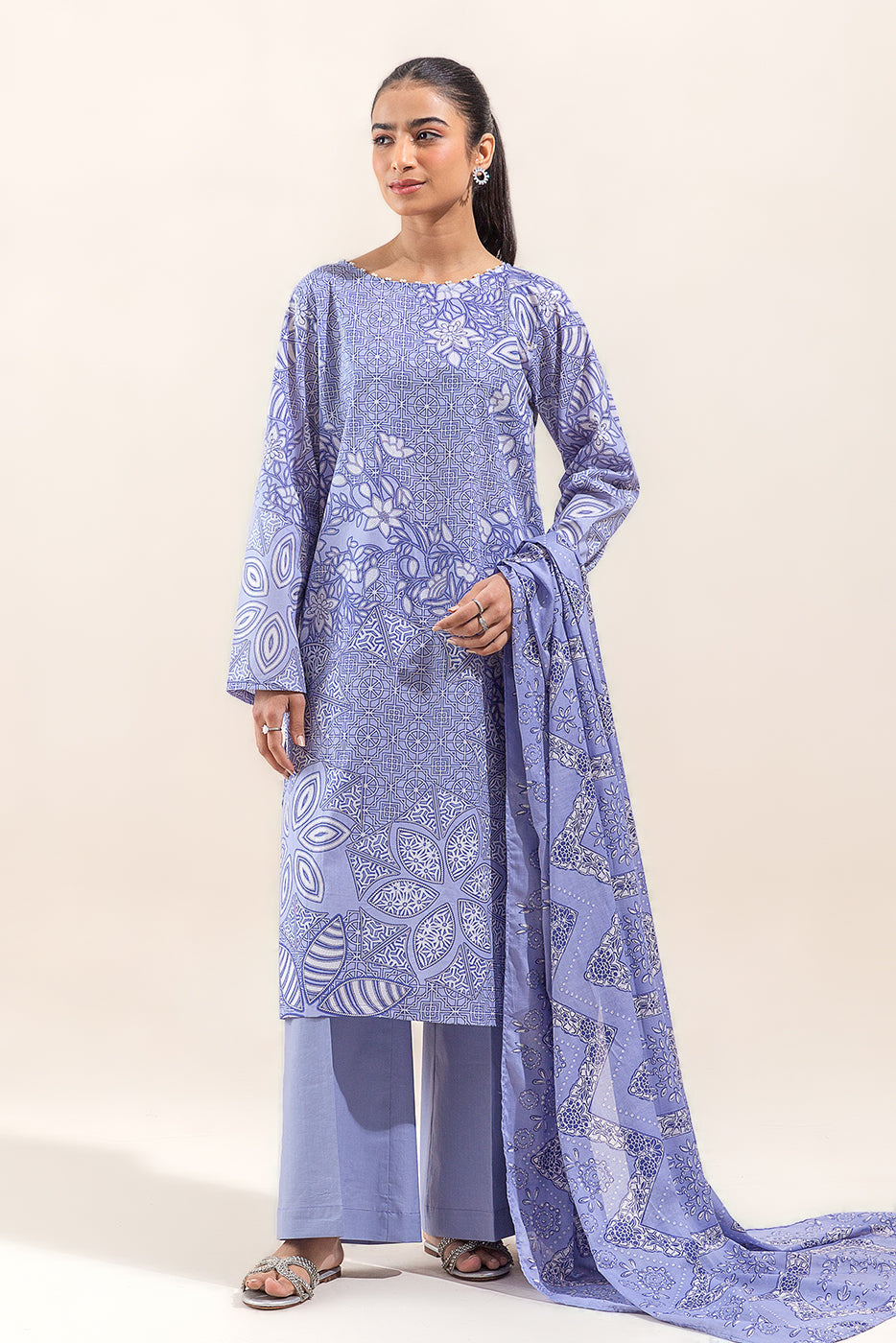 2 PIECE PRINTED LAWN SUIT-BLUE BLIZZARD (UNSTITCHED)