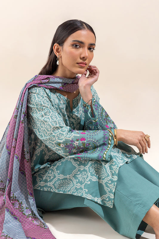 2 PIECE PRINTED LAWN SUIT-DUSTY TEAL (UNSTITCHED)