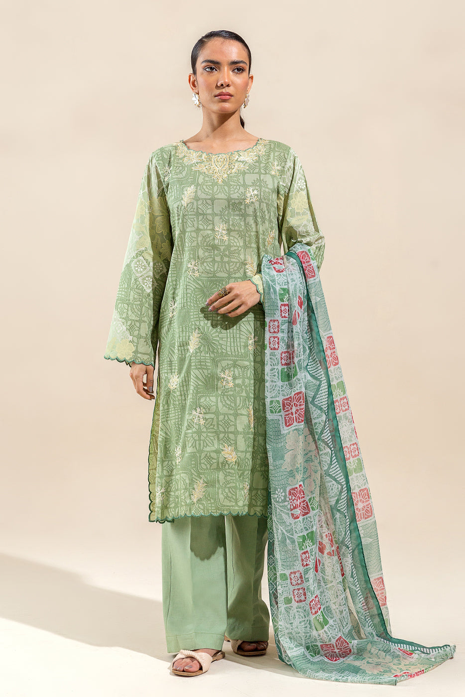 3 PIECE EMBROIDERED LAWN SUIT-SAGE PEARL (UNSTITCHED)