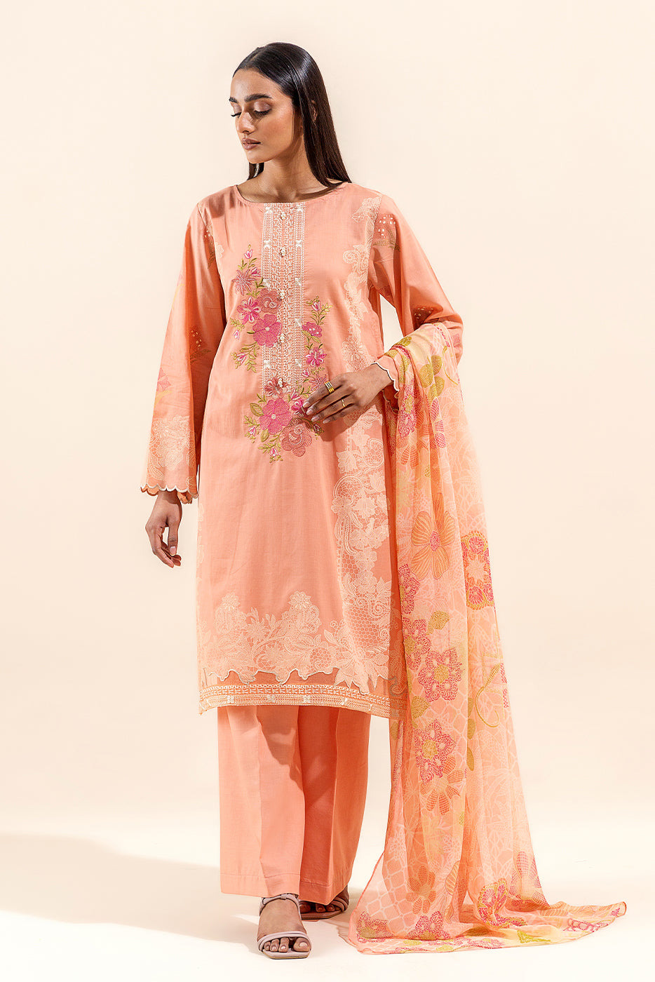 3 PIECE EMBROIDERED LAWN SUIT-BLUSH BLOOM (UNSTITCHED)