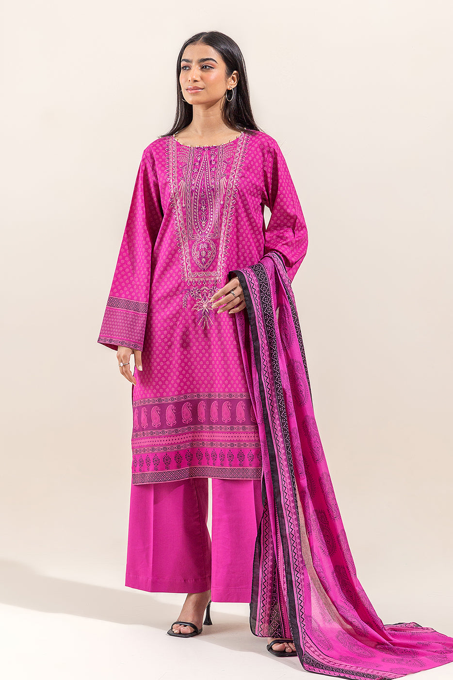 3 PIECE EMBROIDERED LAWN SUIT-RASPBERRY SORBET (UNSTITCHED)