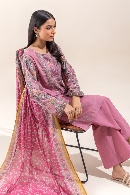 3 PIECE EMBROIDERED LAWN SUIT-BLUSG CRUSH (UNSTITCHED)
