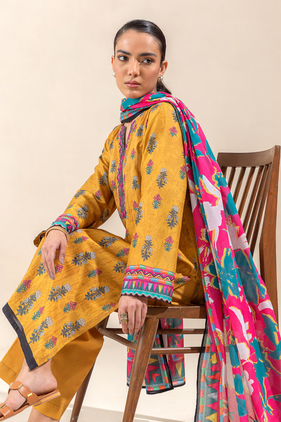3 PIECE PRINTED LAWN SUIT-YELLOW VOYAGE (UNSTITCHED) - BEECHTREE