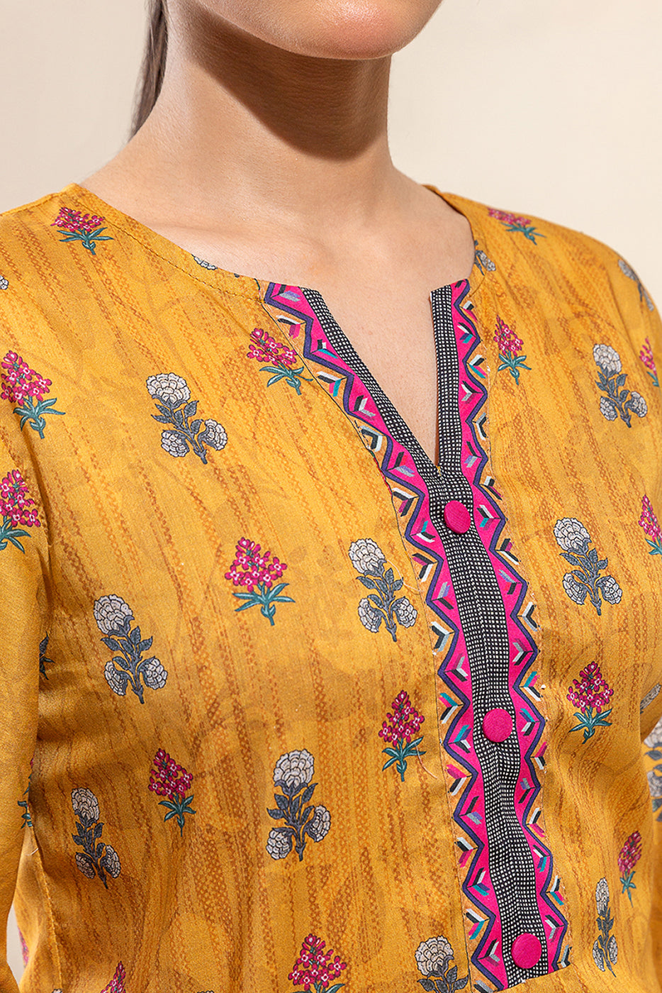 3 PIECE PRINTED LAWN SUIT-YELLOW VOYAGE (UNSTITCHED)