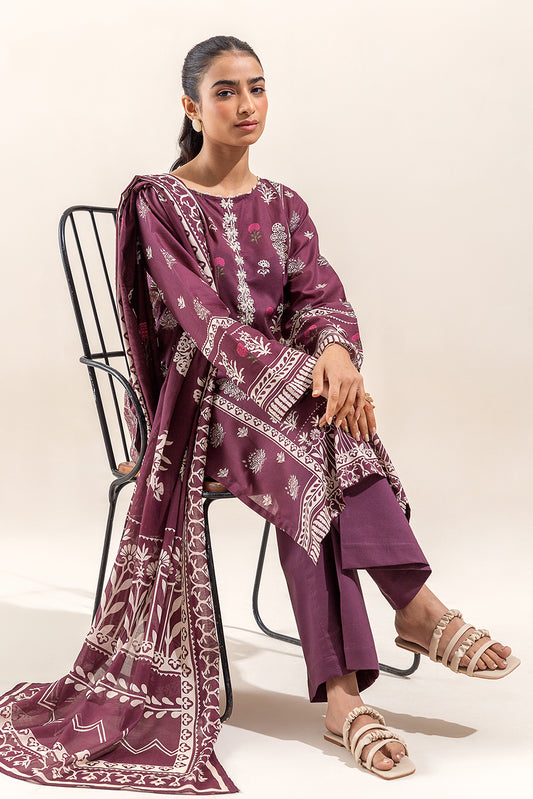 3 PIECE PRINTED LAWN SUIT-RED DAHLIA (UNSTITCHED)