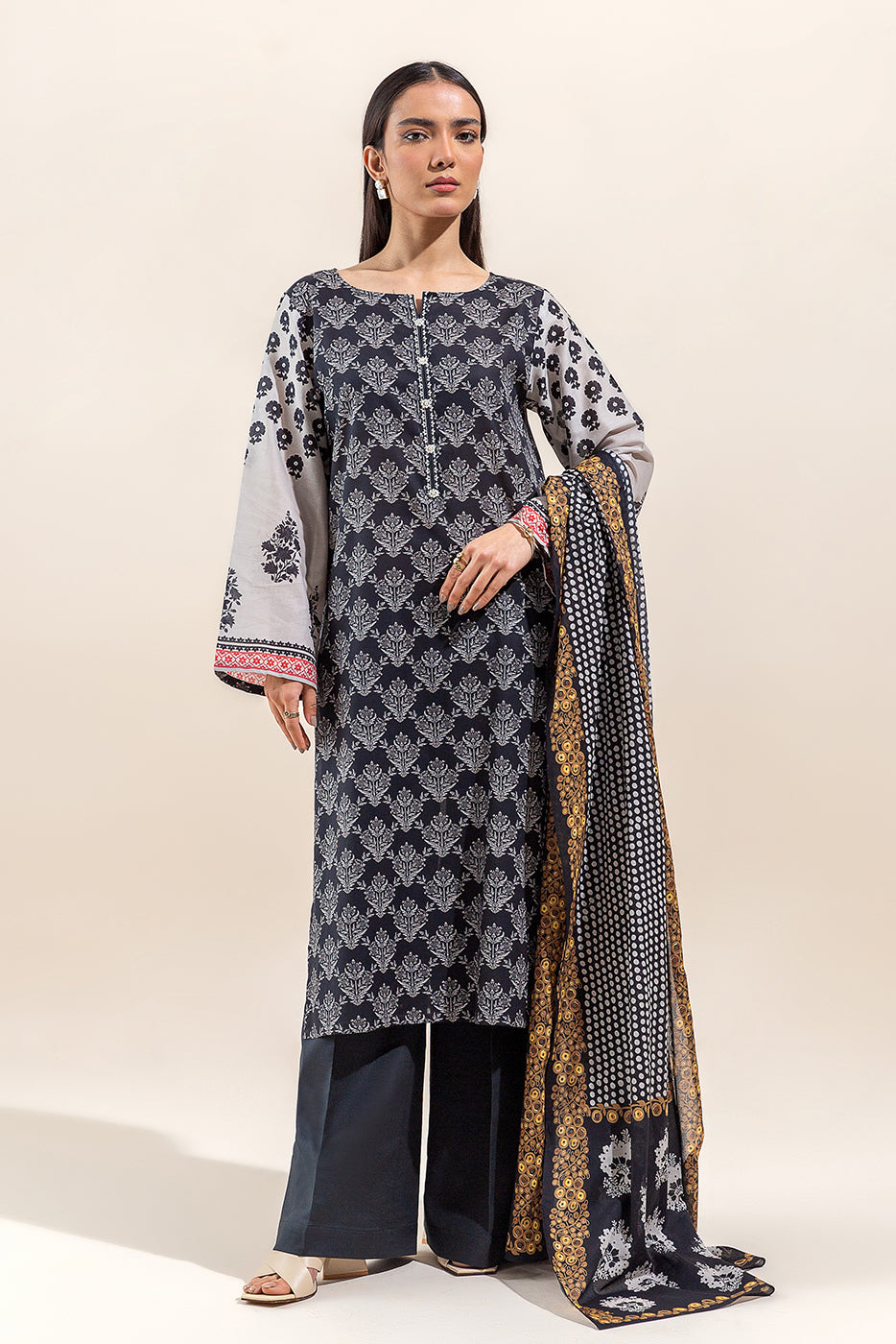 3 PIECE PRINTED LAWN SUIT-BLACK ONYX (UNSTITCHED)