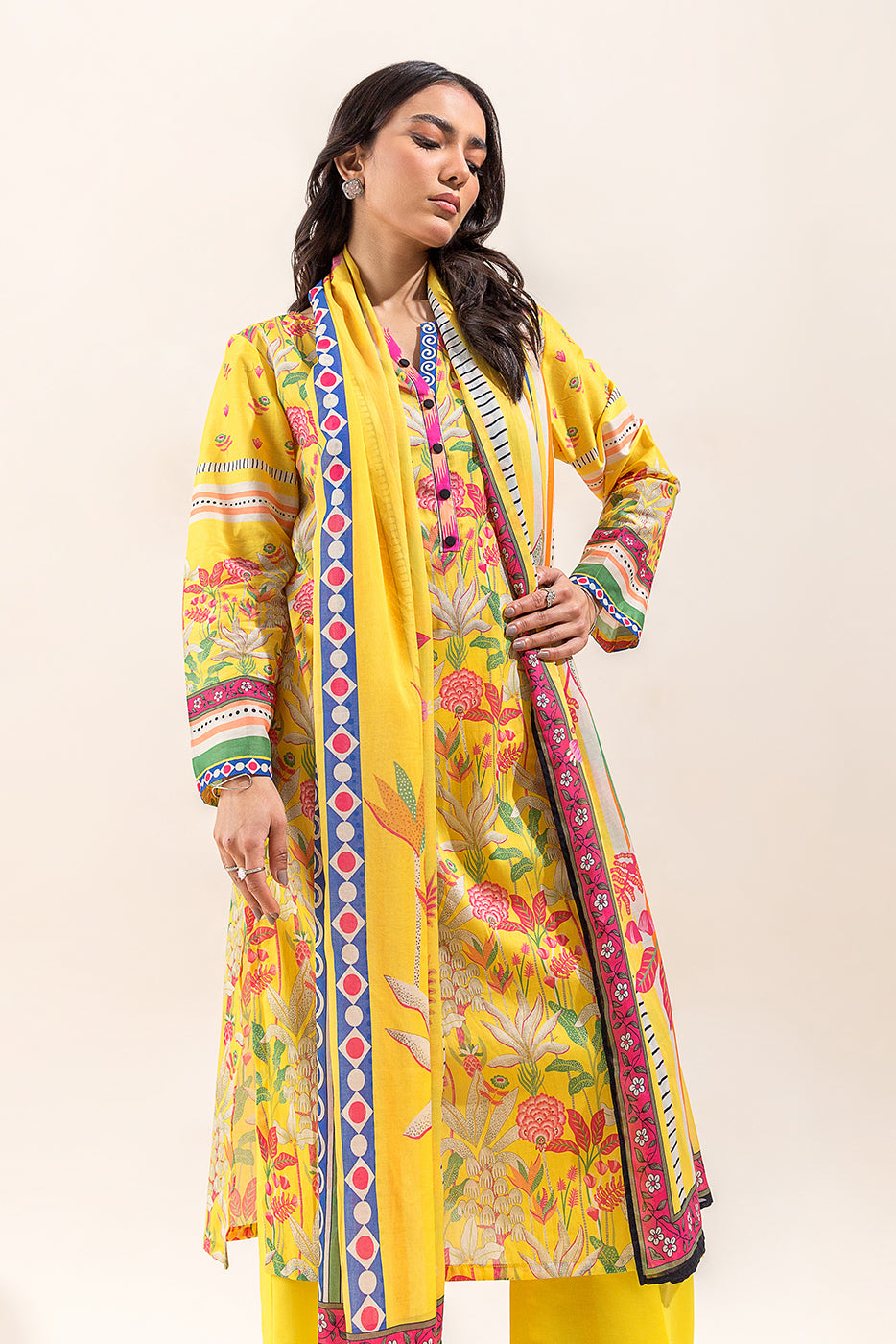 3 PIECE PRINTED LAWN SUIT-JOYFUL SPRING (UNSTITCHED)