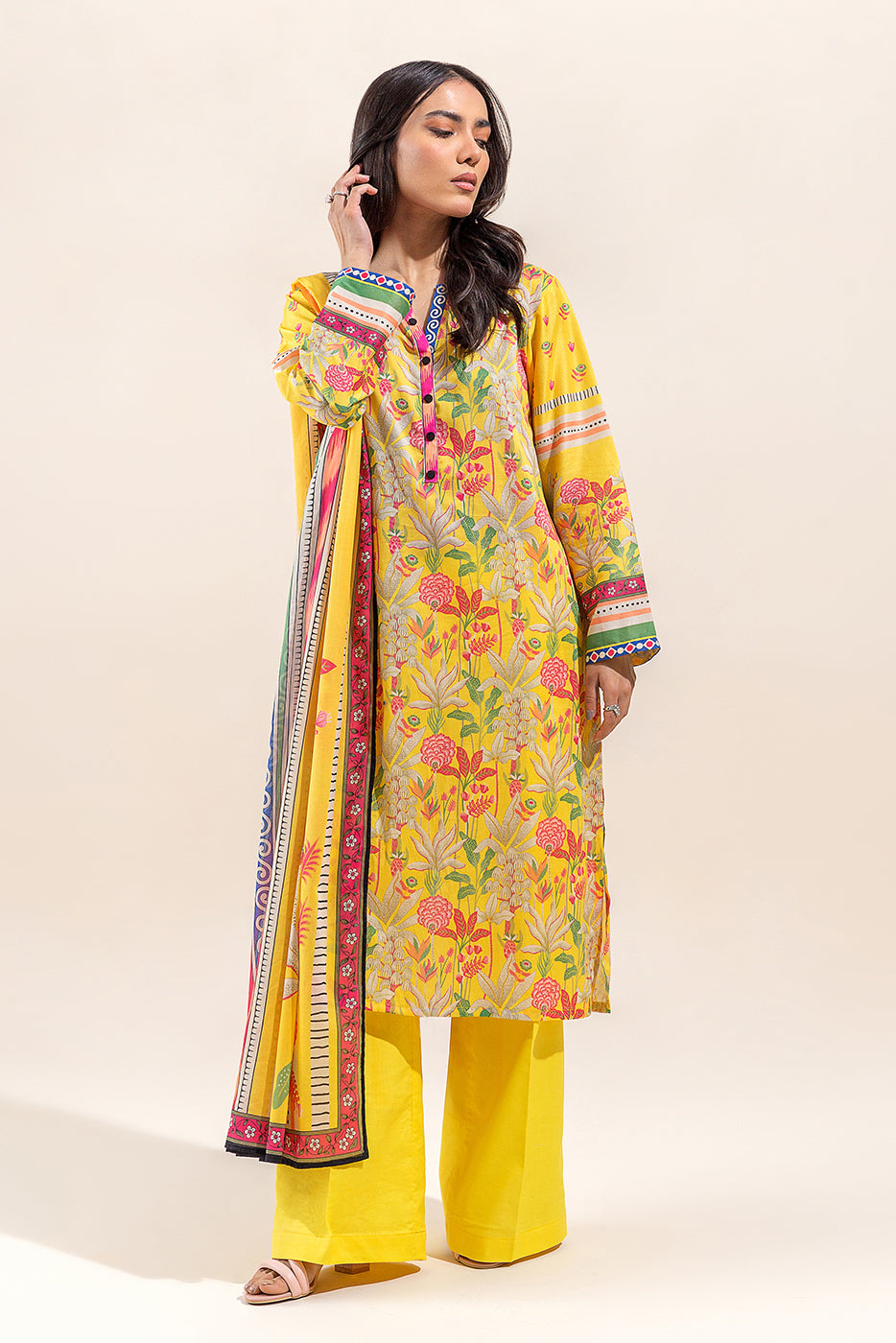 3 PIECE PRINTED LAWN SUIT-JOYFUL SPRING (UNSTITCHED)