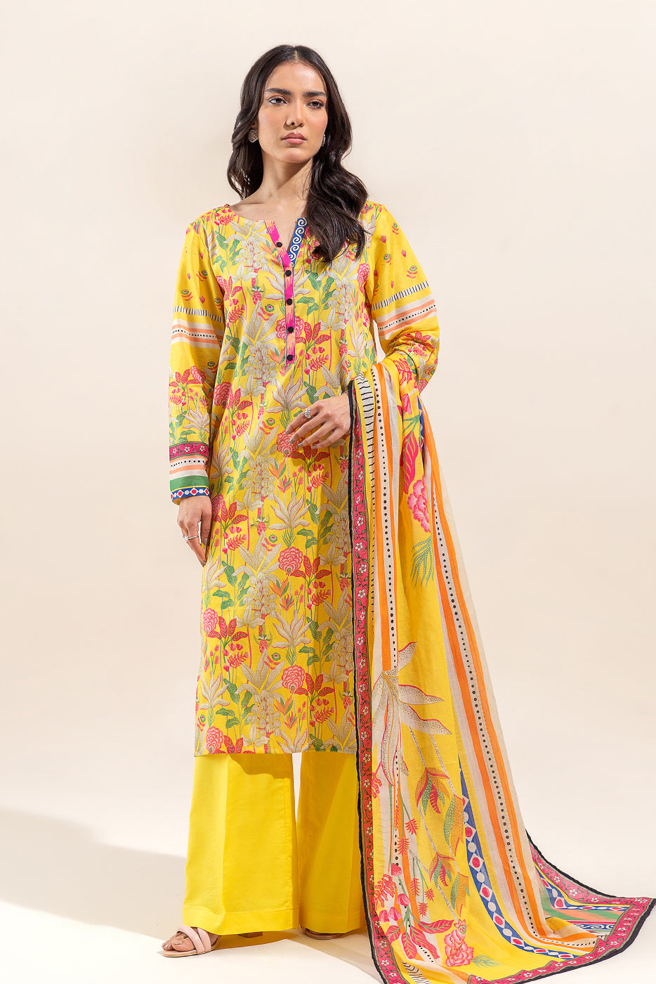 3 PIECE PRINTED LAWN SUIT-JOYFUL SPRING (UNSTITCHED)