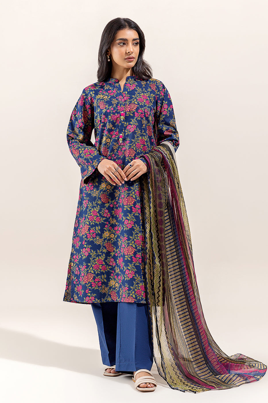 3 PIECE PRINTED LAWN SUIT-FLORET BLOOM (UNSTITCHED)