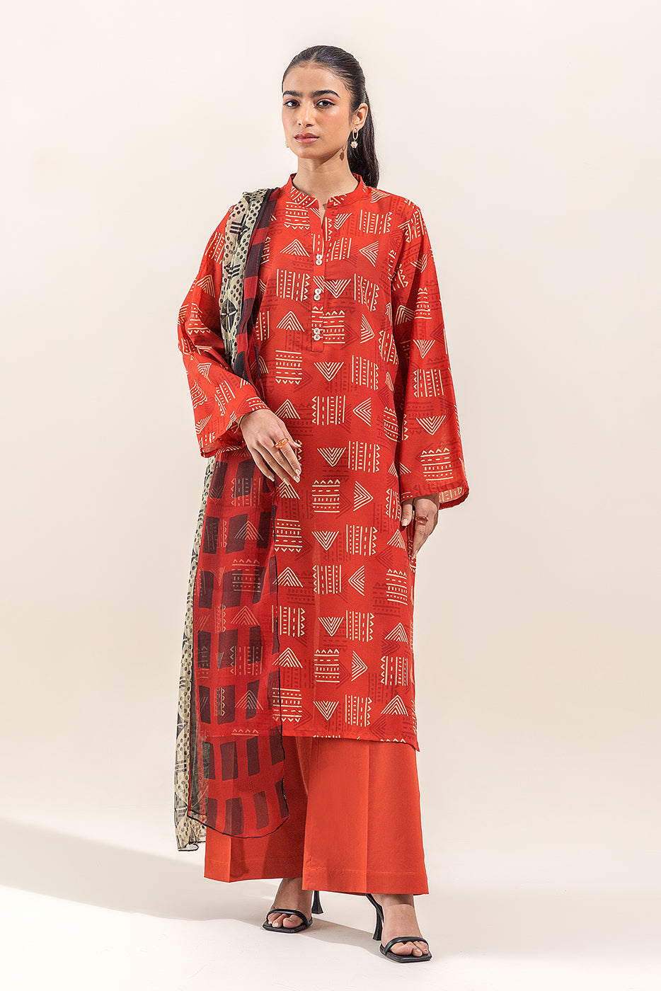 3 PIECE PRINTED LAWN SUIT-TANGERINE FUN (UNSTITCHED) - BEECHTREE