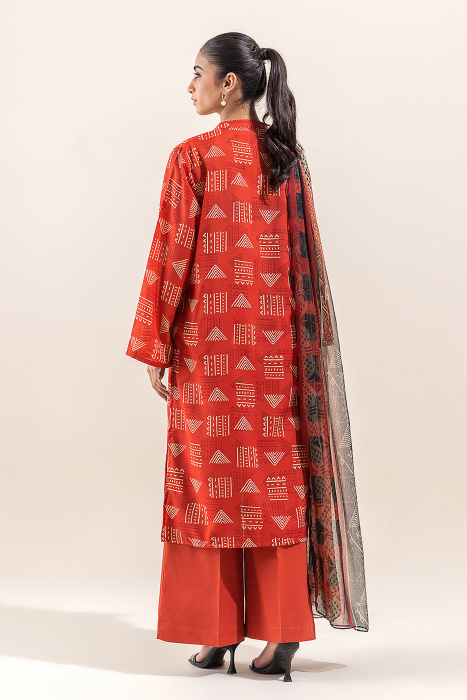 3 PIECE PRINTED LAWN SUIT-TANGERINE FUN (UNSTITCHED)