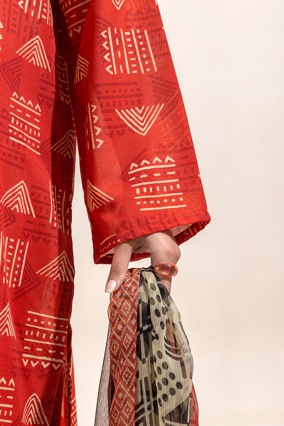 3 PIECE PRINTED LAWN SUIT-TANGERINE FUN (UNSTITCHED)