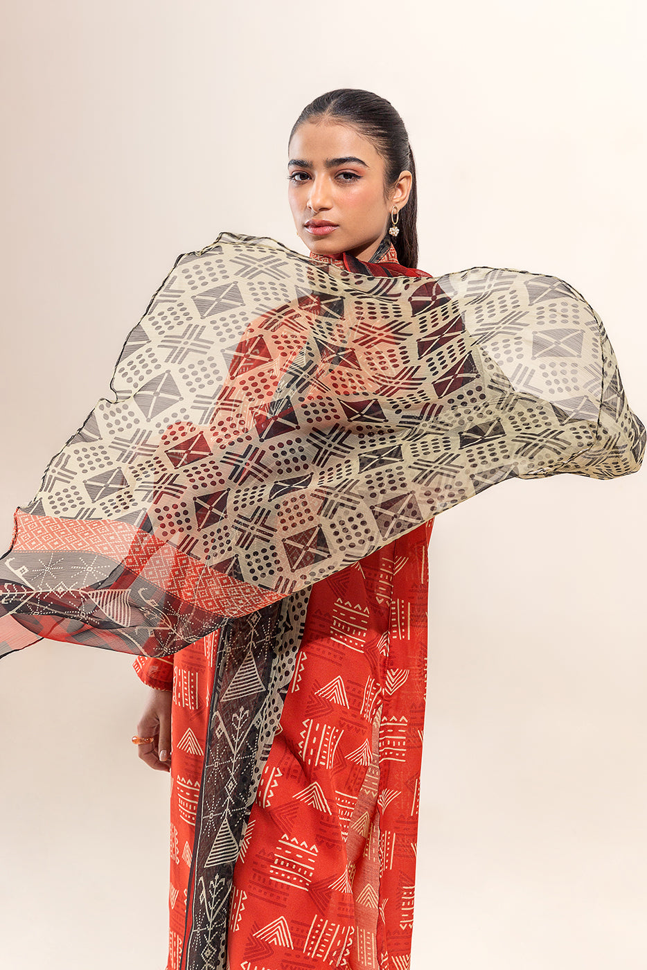 3 PIECE PRINTED LAWN SUIT-TANGERINE FUN (UNSTITCHED)