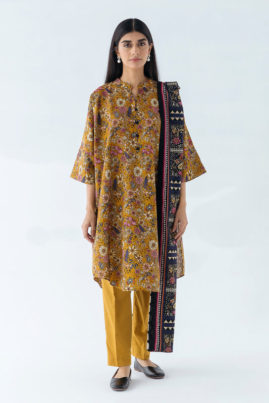 2 PIECE - PRINTED KHADDAR SUIT - AMBER GLOW (UNSTITCHED)