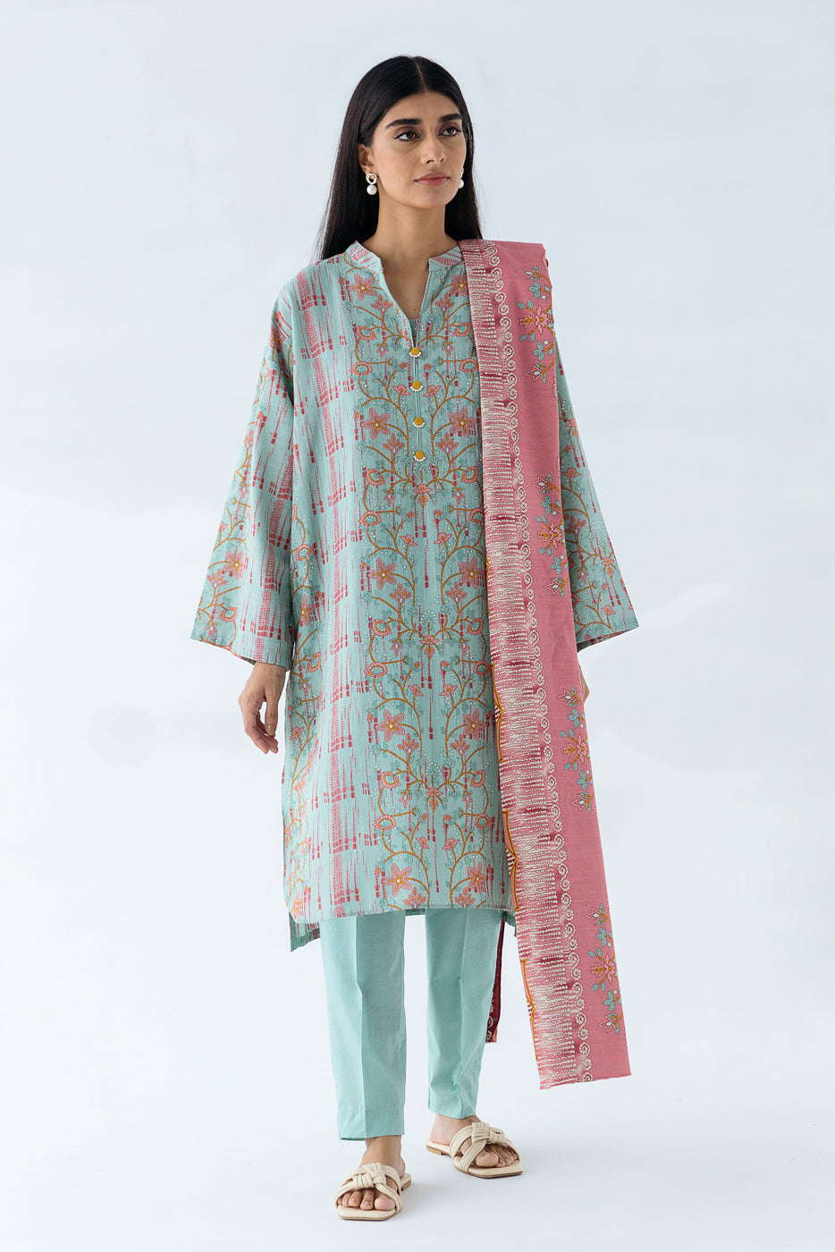 2 PIECE - PRINTED KHADDAR SUIT - CANDY FLOSS (UNSTITCHED)